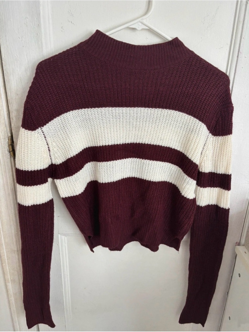 UK2LA Burgundy and Cream Striped Turtleneck Sweater